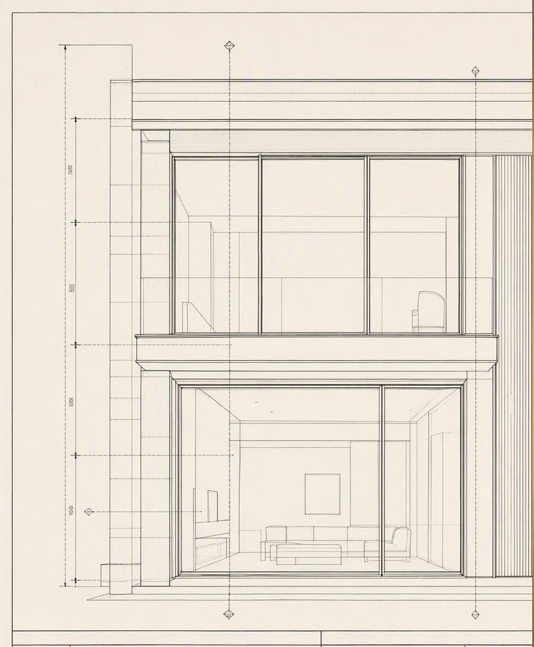 CAD elevation drawing of the same facade