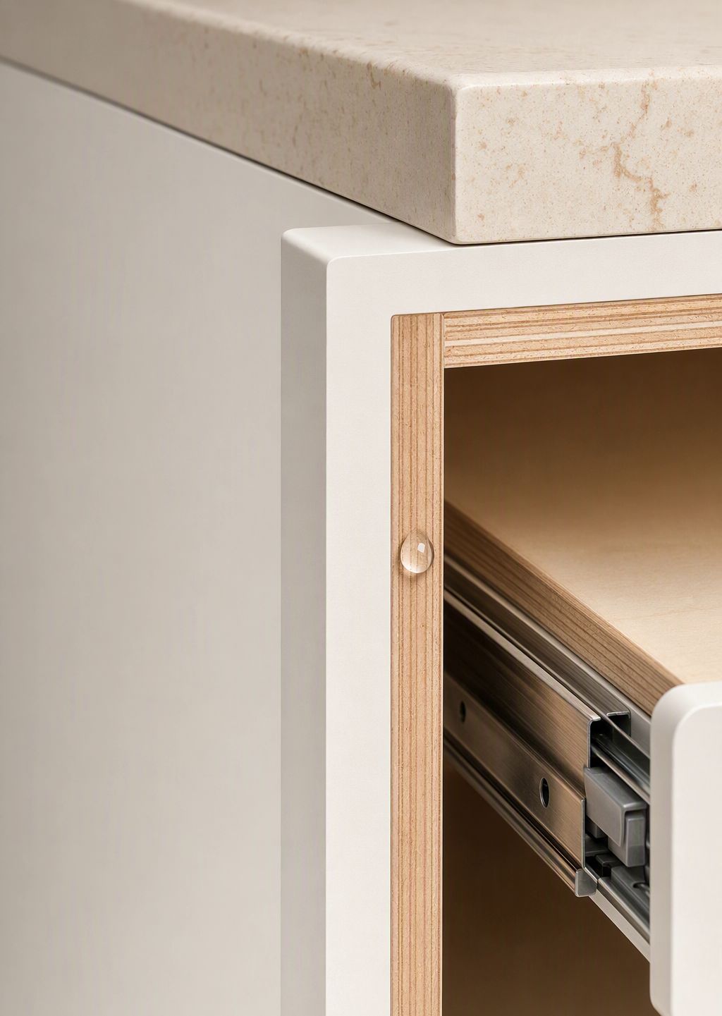 Marine-grade waterproof plywood cabinet carcass with water droplet